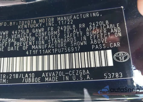 2023 Toyota Camry Xle из США, поврежденный, VIN 4T1F11AK1PU756917